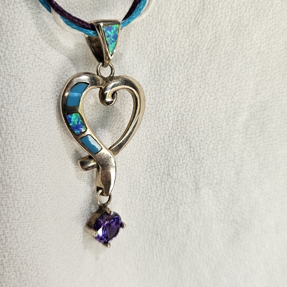 Opal doublet Amethyst drop Sterling Necklace On Sterling Chain